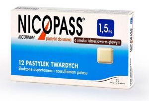 NICOPASS 1,5mg x 12 pastylek do ssania o smaku lukrecji-mięty